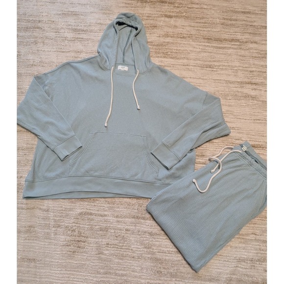 aerie Pants - Aerie Lounge Set Womens Sz XL 2 Pc Waffle Knit Hoodie & Joggers Blue Comfort